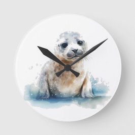 Charming Watercolor Seal Valp Rund Klocka