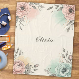 Charming Watercolor Sketchy Flowers Fleecefilt