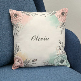 Charming Watercolor Sketchy Flowers Kudde