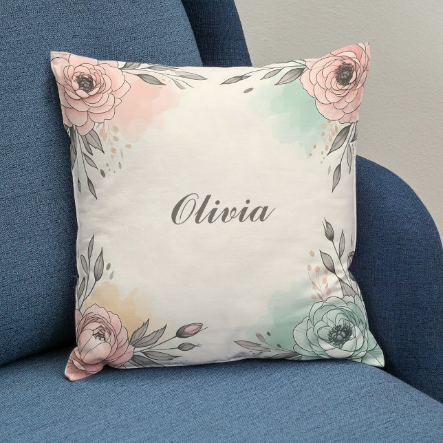 Charming Watercolor Sketchy Flowers Kudde (Skapare uppladdad)