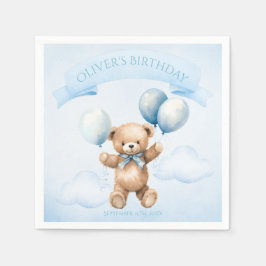 Charming Watercolor Teddy Bear First Birthday Pappersservett