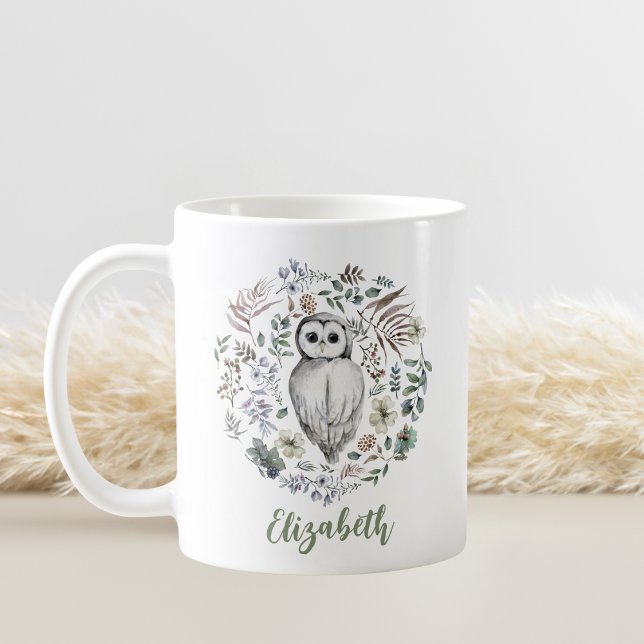 Charming Watercolor Uggla Blommigt Wandeand Person Kaffemugg (Skapare uppladdad)