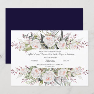 Charming Watercolor White Flowers Ram Bröllop Inbjudningar