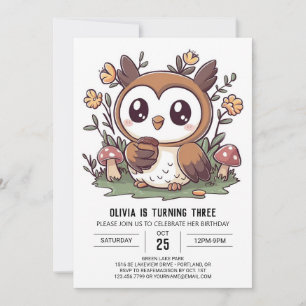 Charming Whimsical Digital Uggla Birthday Inbjudningar