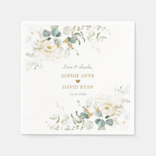 Charming White Blommigt Airy Lövs Bröllop Napkins Pappersservett