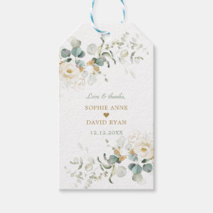 Charming White Blommigt Airy Lövs Bröllop Presentetikett