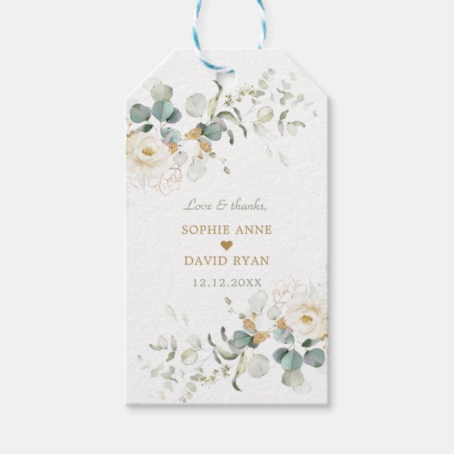 Charming White Blommigt Airy Lövs Bröllop Presentetikett (Framsidan)