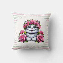 Charming White Cat with Floral Crown Kudde