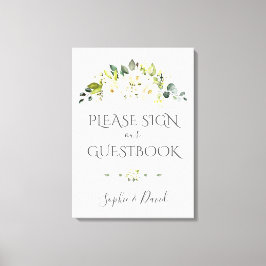 Charming White Cream Blommigt Guestbook-tecken Canvastryck