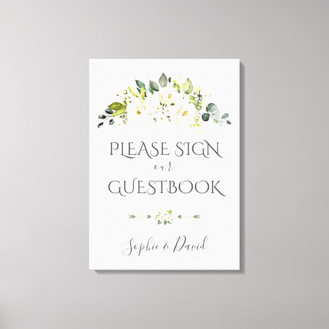 Charming White Cream Blommigt Guestbook-tecken Canvastryck (Framsida)