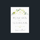 Charming White Cream Blommigt Guestbook-tecken Canvastryck<br><div class="desc">Charming White Cream Blommigt Card-design. Den har vackra vita gräddfärgblommor,  en blommigt-delare,  allt på vit bakgrund. Använda Anpassa verktyg om du vill lägga till din information. Om du vill ha matchande artiklar kan du besöka min delikata vitflödessamling.</div>