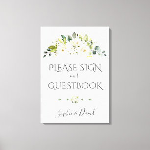 Charming White Cream Blommigt Guestbook-tecken Canvastryck