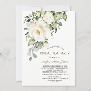 Charming White Cream Flowers Möhippa Tea Party Inbjudningar