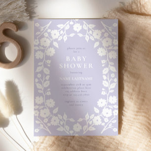 Charming White Flowers Pastel Lila Baby Shower Inbjudningar