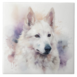 Charming White Sapsali Hund Watercolor Porträtt Kakelplatta