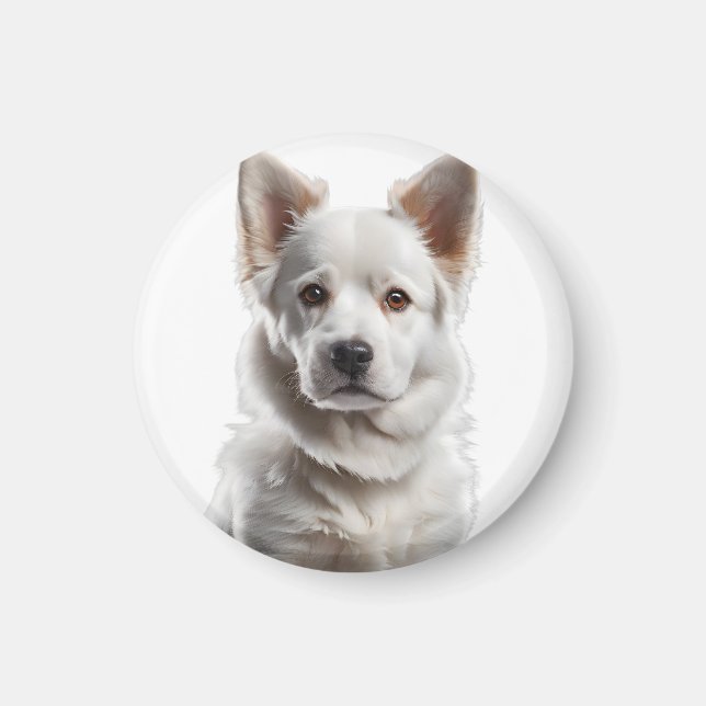 Charming White Shepherd Puppy Portrait Magnet (Framsidan)