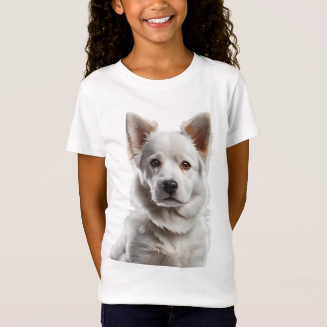 Charming White Shepherd Puppy Portrait T Shirt (Framsida)