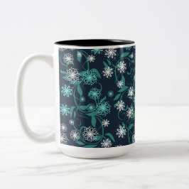 Charming White & Teal Blommigt Två-Tonad Mugg