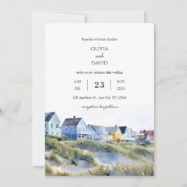 Charming Whitewash Coastal Houses Beach Wedding Inbjudningar