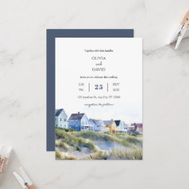 Charming Whitewash Coastal Houses Beach Wedding Inbjudningar
