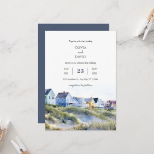 Charming Whitewash Coastal Houses Beach Wedding Inbjudningar