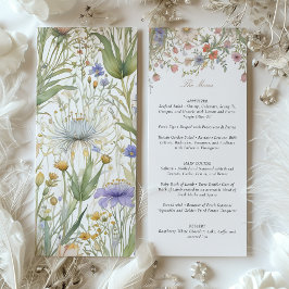 Charming Wildblomme Bröllop Menu Delicate Pastel Inbjudningar