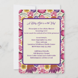 Charming Wildbloms Rosa Baby Shower Inbjudningar