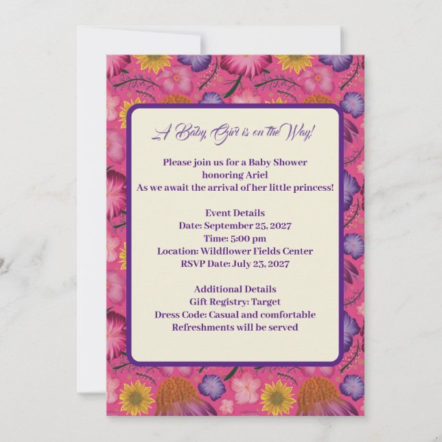 Charming Wildbloms Rosa Baby Shower Inbjudningar (Framsida)