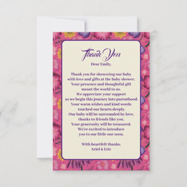 Charming Wildbloms Rosa Baby Shower Tack Kort (Framsida)