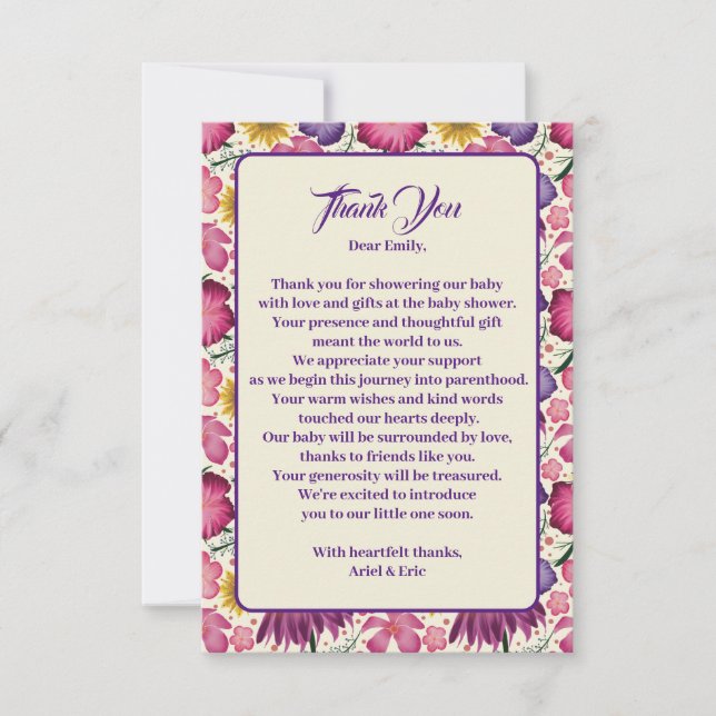 Charming Wildbloms Rosa Baby Shower Tack Kort (Framsida)