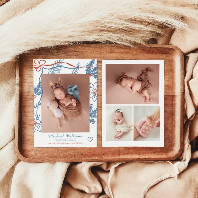 Charming Winter Blommigt Baby Photo Birth Meddelande (Skapare uppladdad)
