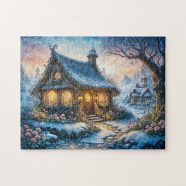 Charming Winter Cottage med Festive Ljus Pussel