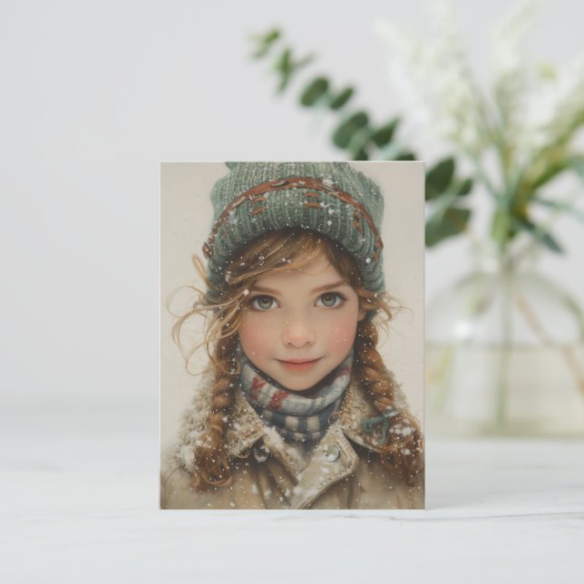 Charming Winter Porträtt Young Girl Vykort (Stående Fram)