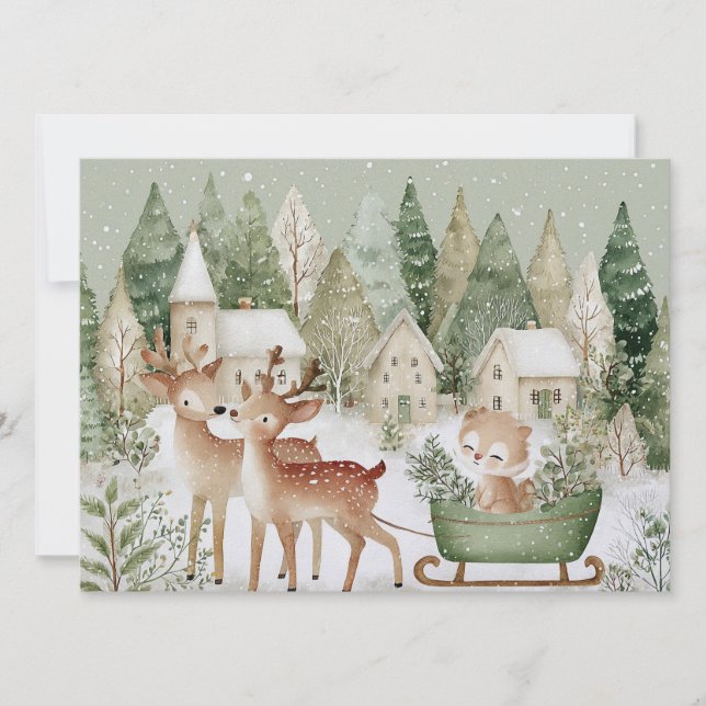 Charming winter scene with animals Merry Christmas Julkort (Framsida)