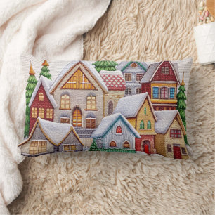Charming Winter Village Embroidery Dekorativ kudde