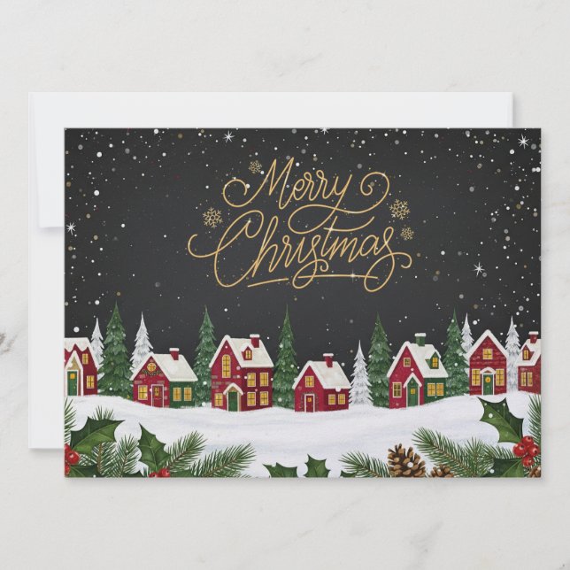 Charming winter village Merry Christmas card Julkort (Framsida)