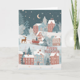 Charming Winter Village Scene i vattenfärger Helgkort