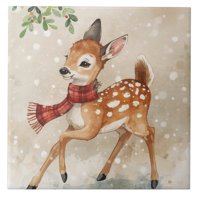 Charming Woodland Fawn Ceramic Tile Kakelplatta (Framsidan)