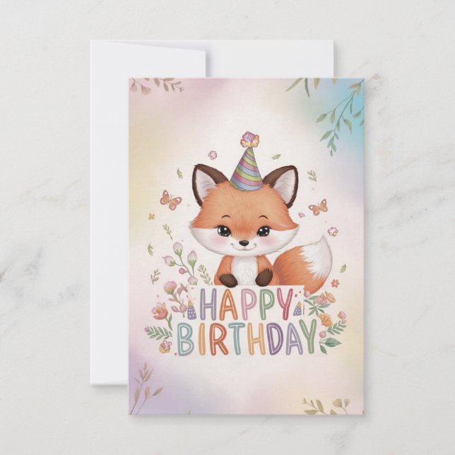 Charming Woodland Fox Birthday Kort (Framsida)