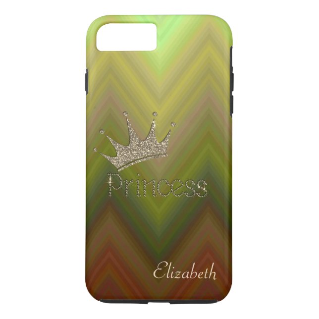 Charming Zigzag ,Tiara, Princess,Guld Glittery Case-Mate iPhone Skal (Baksida)