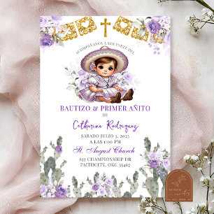 Charra Lila Ro Mexican Bautizo Y Primer Anito Inbjudningar