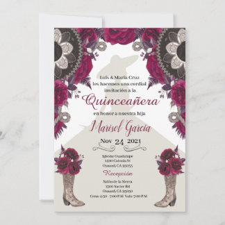Charra Quinceanera-inbjudan, Burgundy Mariachi