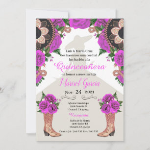 Charra Quinceanera-inbjudan, fuchsia Mariachi