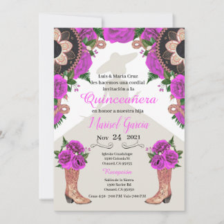 Charra Quinceanera-inbjudan, fuchsia Mariachi