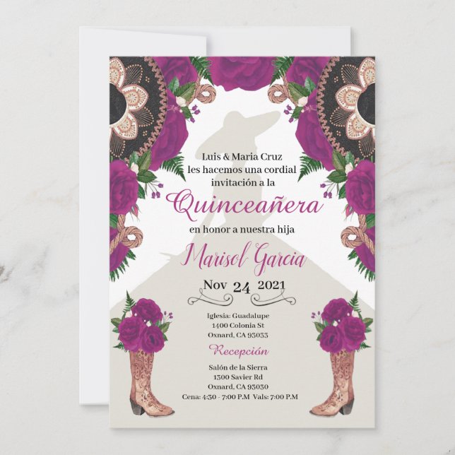Charra Quinceanera Invitation, Purple Mariachi (Framsida)