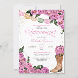 Charra  Rosa ros Cowgirl Boots Quinceañera Inbjudningar