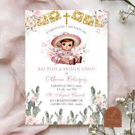 Charra Rosa ros Mexican Bautizo y Primer Anito Inbjudningar