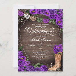 Charra Rustic Cowgirl Boot Lila Ro Quinceañera Inbjudningar