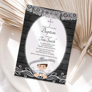 Charro Baptism Silver-inbjudan Inbjudningar