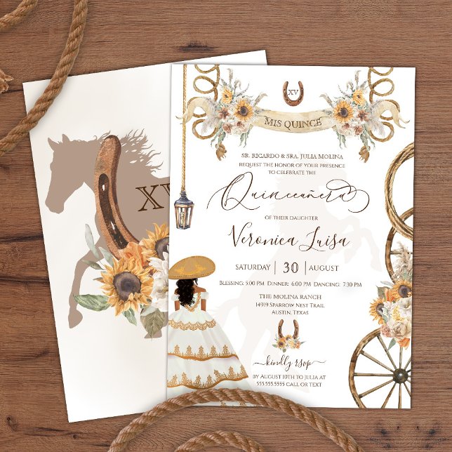 Charro Blommigt Boho Rustic Land Quinceanera Inbjudningar (Skapare uppladdad)